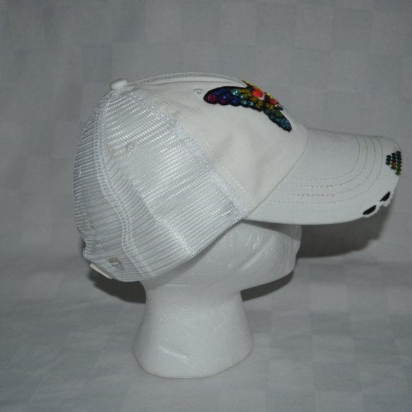 LeeLee Rox White Butterfly Swarovski Crystals Trucker Baseball Hat Cap - Picture 3 of 7